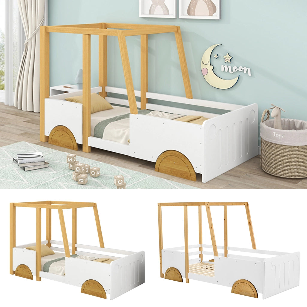 Letto per bambini a forma di auto 90 x 200 cm in legno massello e MDF; bianco