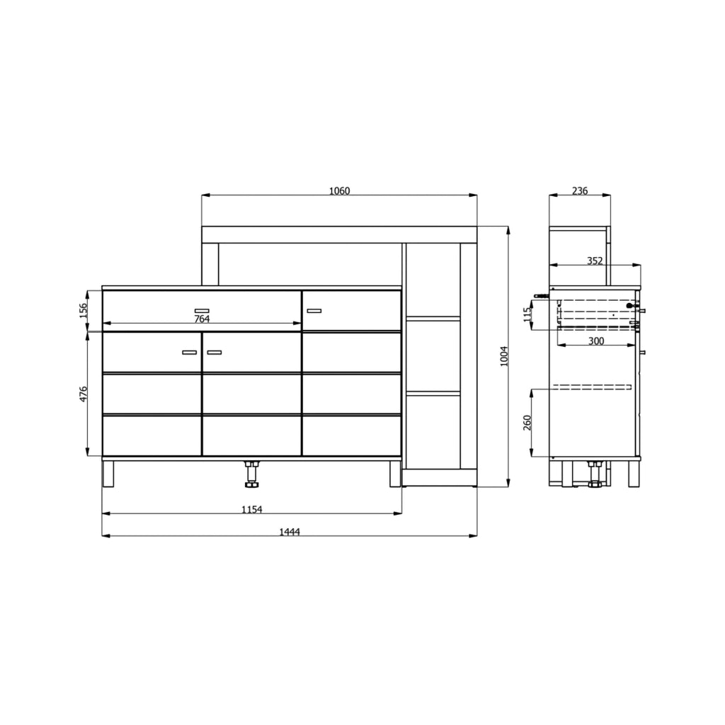 Madia Piriap, Credenza un Cassetto, 145x35x101h cm Marrone Rovere Nodi
