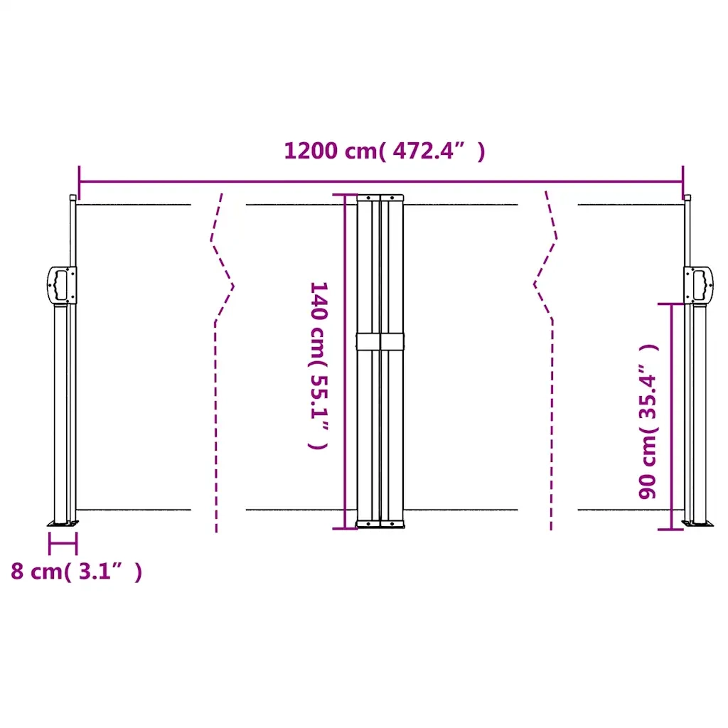 Tenda da Sole | Tenda parasole Laterale Retrattile Nera 140x1200 cm