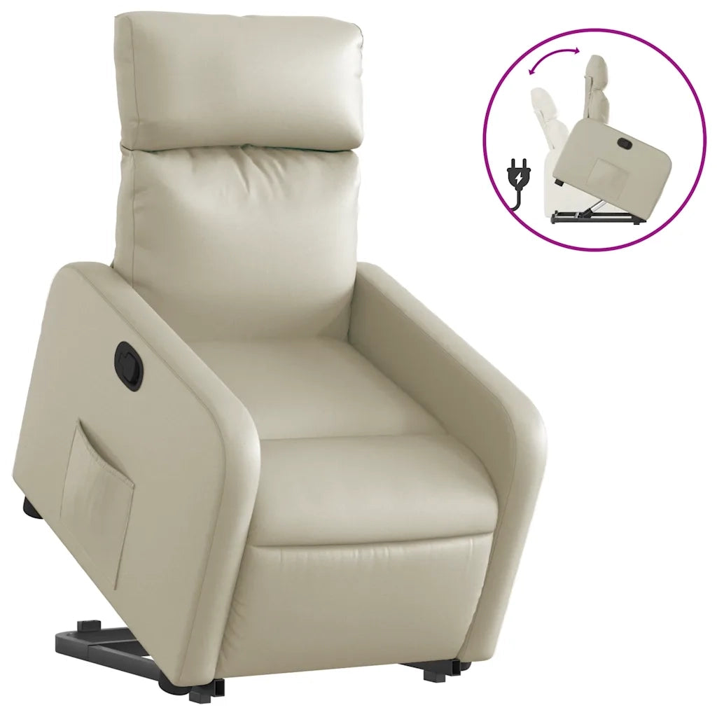 Poltrona | Sedia Relax Alzapersona Reclinabile Crema in Similpelle