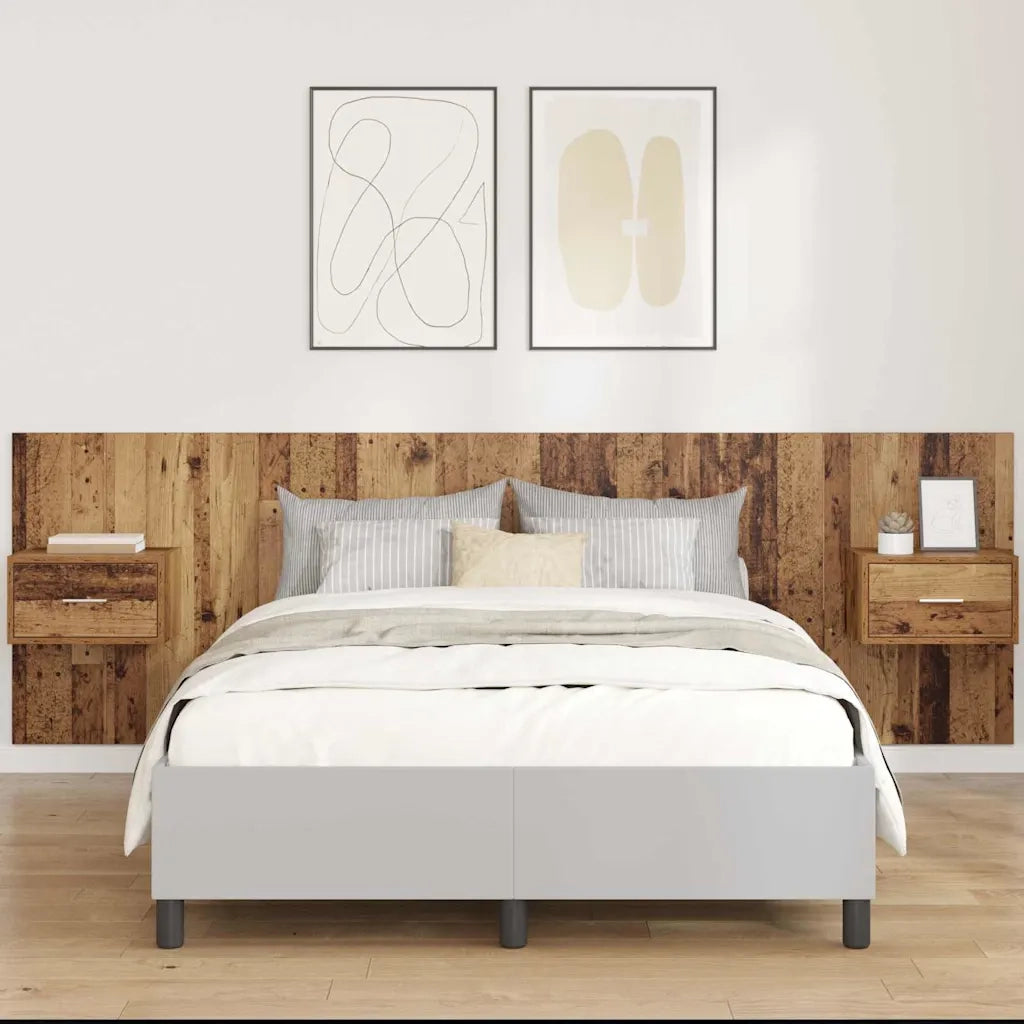 Testiera | Testata con Comodino 3 pcs Legno vecchio Legno multistrato