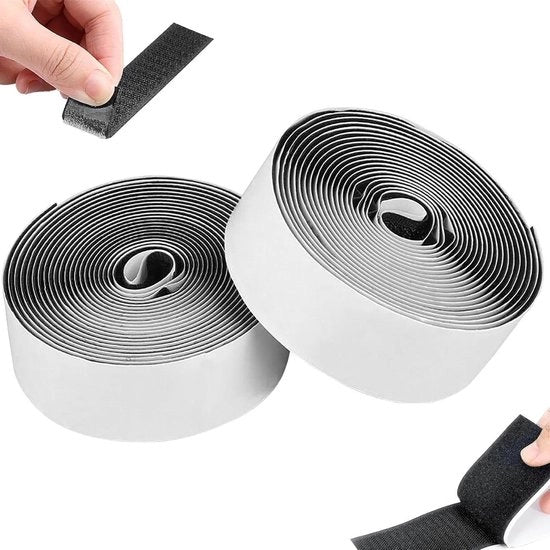 Adesivo autoadesivo 50 mm x 5 m - Bicolor - Chiusura adesiva - Nastro adesivo - Per tessuti, zanzariere, tappeti - Nero