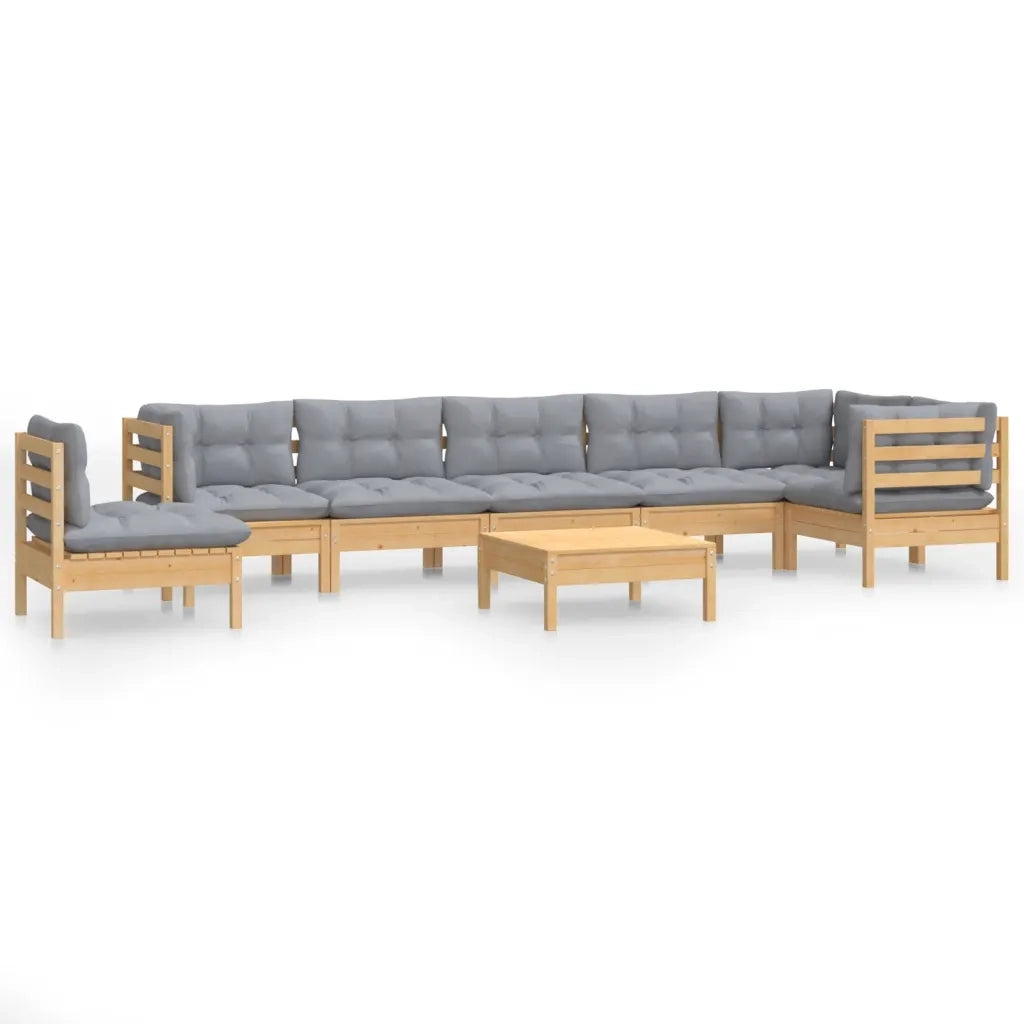 Set Divani da Giardino 9 pz con Cuscini Grigi Massello di Pino cod mxl 42485