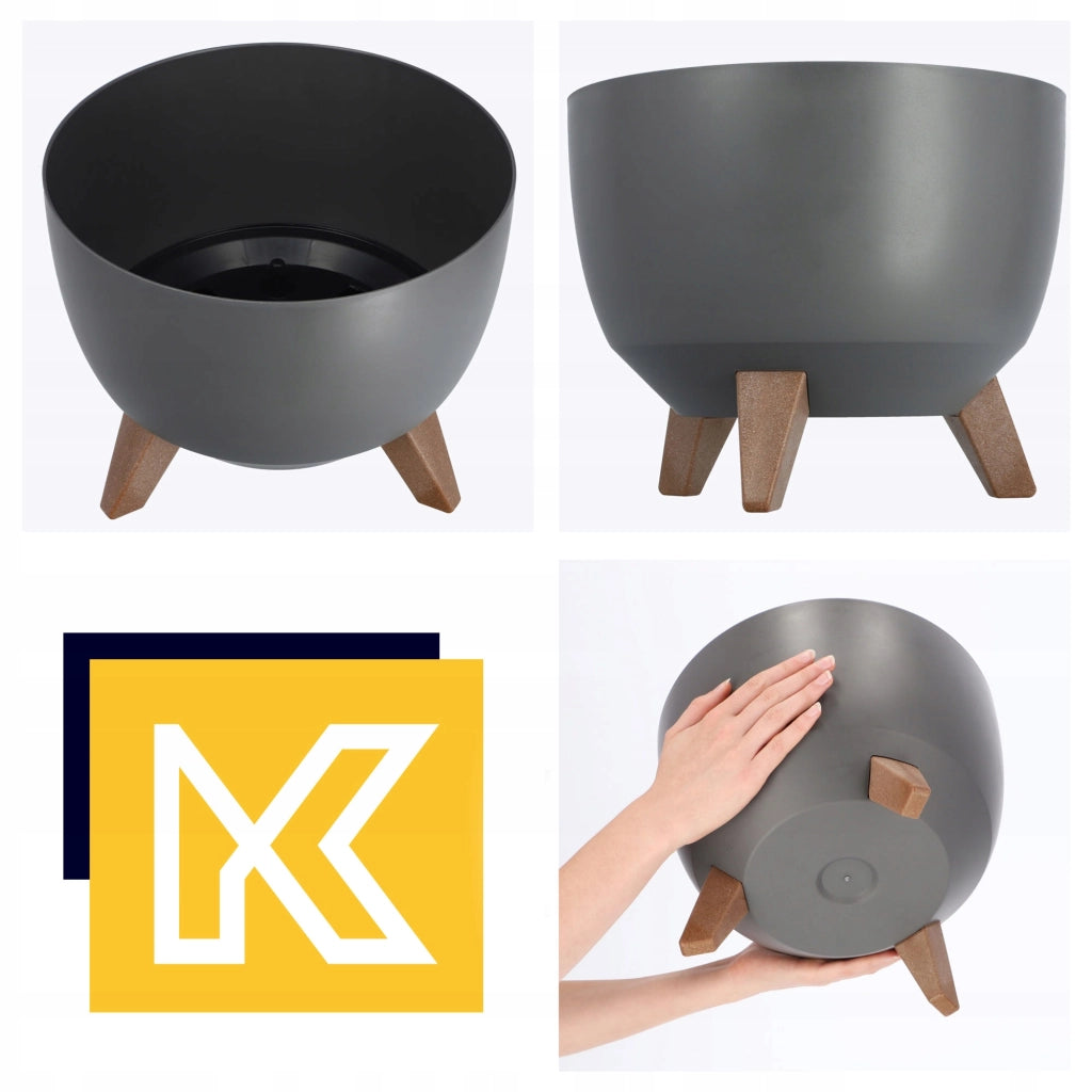 Vaso da fiori KADAX, fioriera, coperchio, gambe, inserto, supporto per fiori, 29+40 cm, antracite, 2 pezzi.