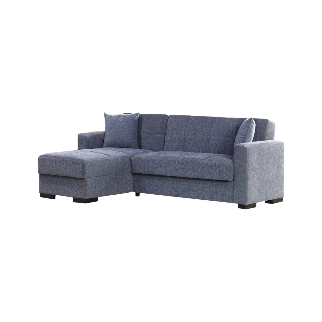 Divano letto Armadillo, Divano letto ad angolo con penisola reversibile, SofÒ  contenitore da soggiorno con chaislongue e 2 cuscini, Cm 230x150h81, Grigio