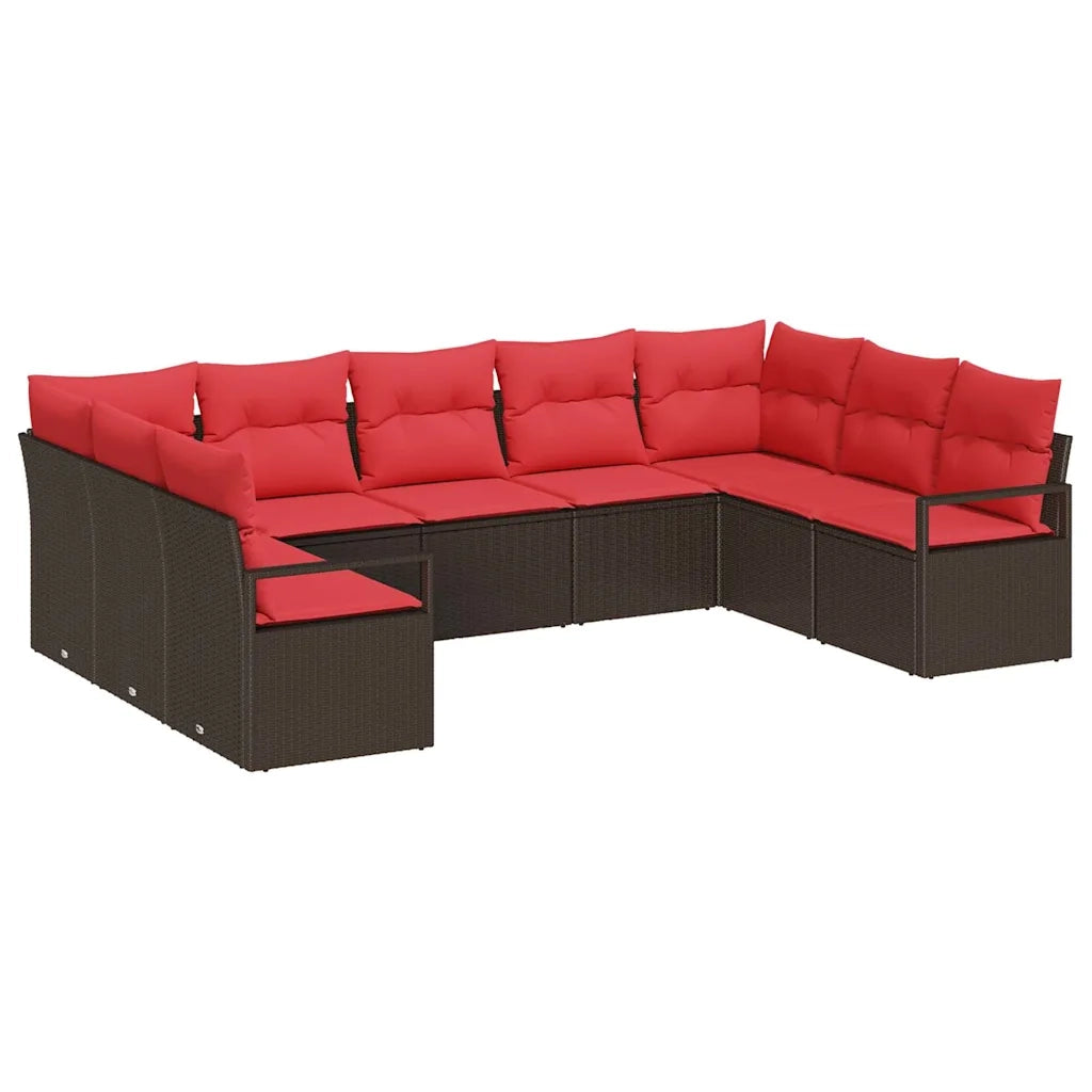 Set di divani con cuscino 9 pcs Marrone polyrattan