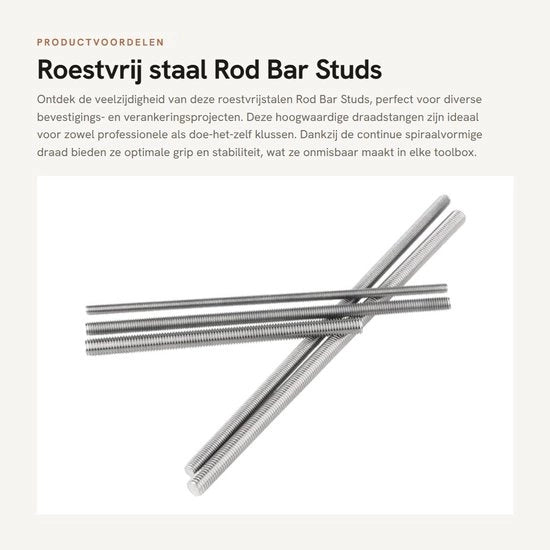 Viti a barra in acciaio inossidabile M8x50mm - 5 pezzi - Resistente - Durevole - Serraggio in acciaio inossidabile