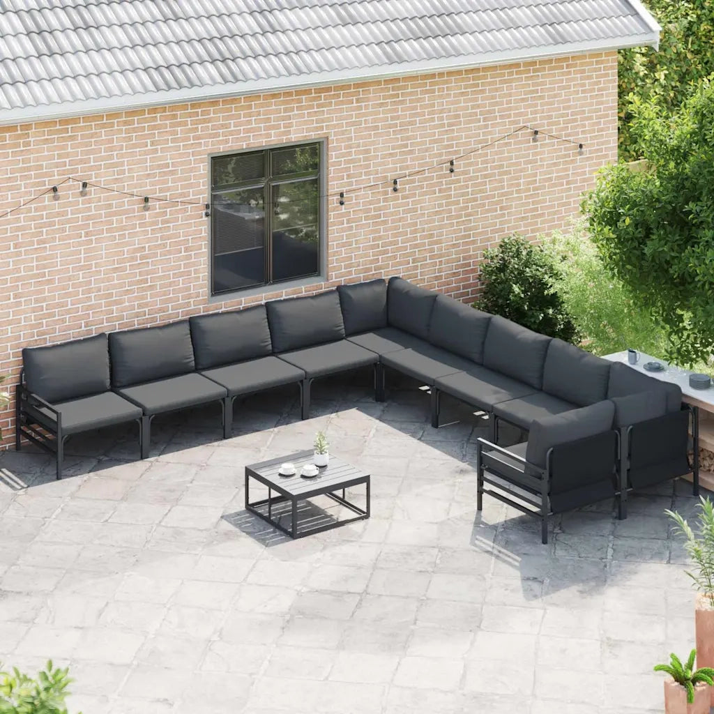 Set Divano da Giardino con cuscino 10 pcs Nero Acciaio 3379016
