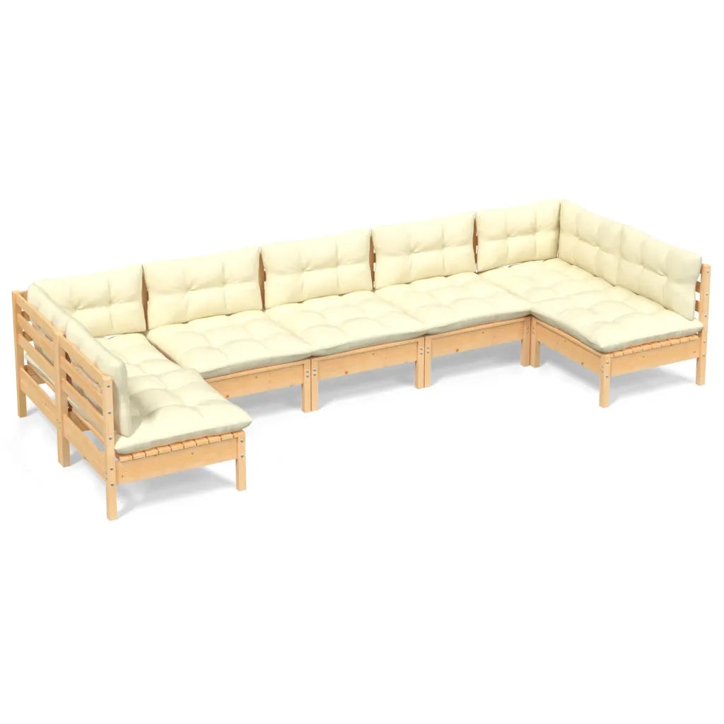 Set Divani da Giardino 7 pz con Cuscini Crema in Massello di Pino 3097163