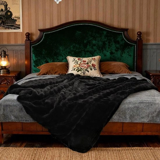 Plaid di piuma per il divano - Piuma super-soft imitazione visone, coperte carine per donne, coperte leggere e calde per letto, divano o poltrona, Nero, 160*200cm