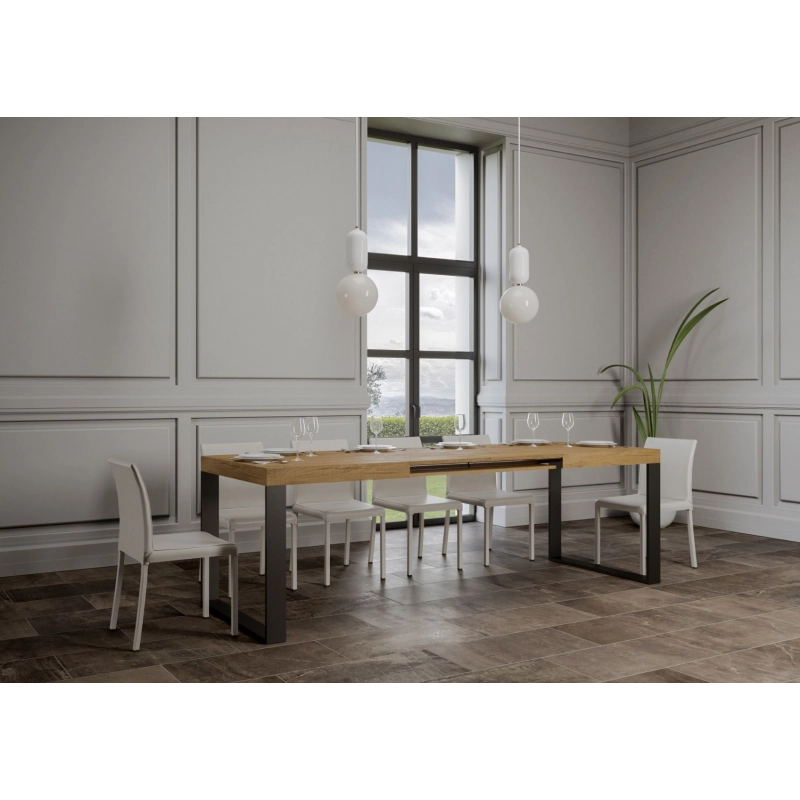 Tavolo allungabile 90x180/440 cm Tecno telaio Antracite - Quercia Natura
