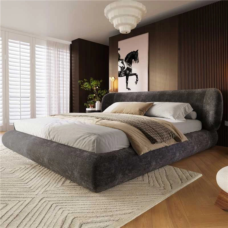 letto imbottito chenille grigio 233 x 225 cm