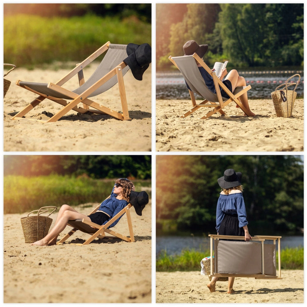 KADAX Lettini da giardino/spiaggia in legno pieghevoli, 2 pezzi, lucidati, di alta qualità