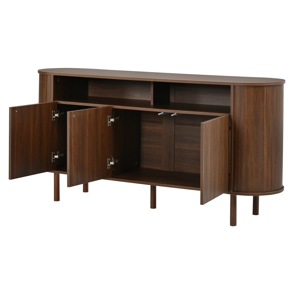 Credenza sideboard 160x40x78,5 cm in color noce con 3 ante ondulate e 2 vani a giorno