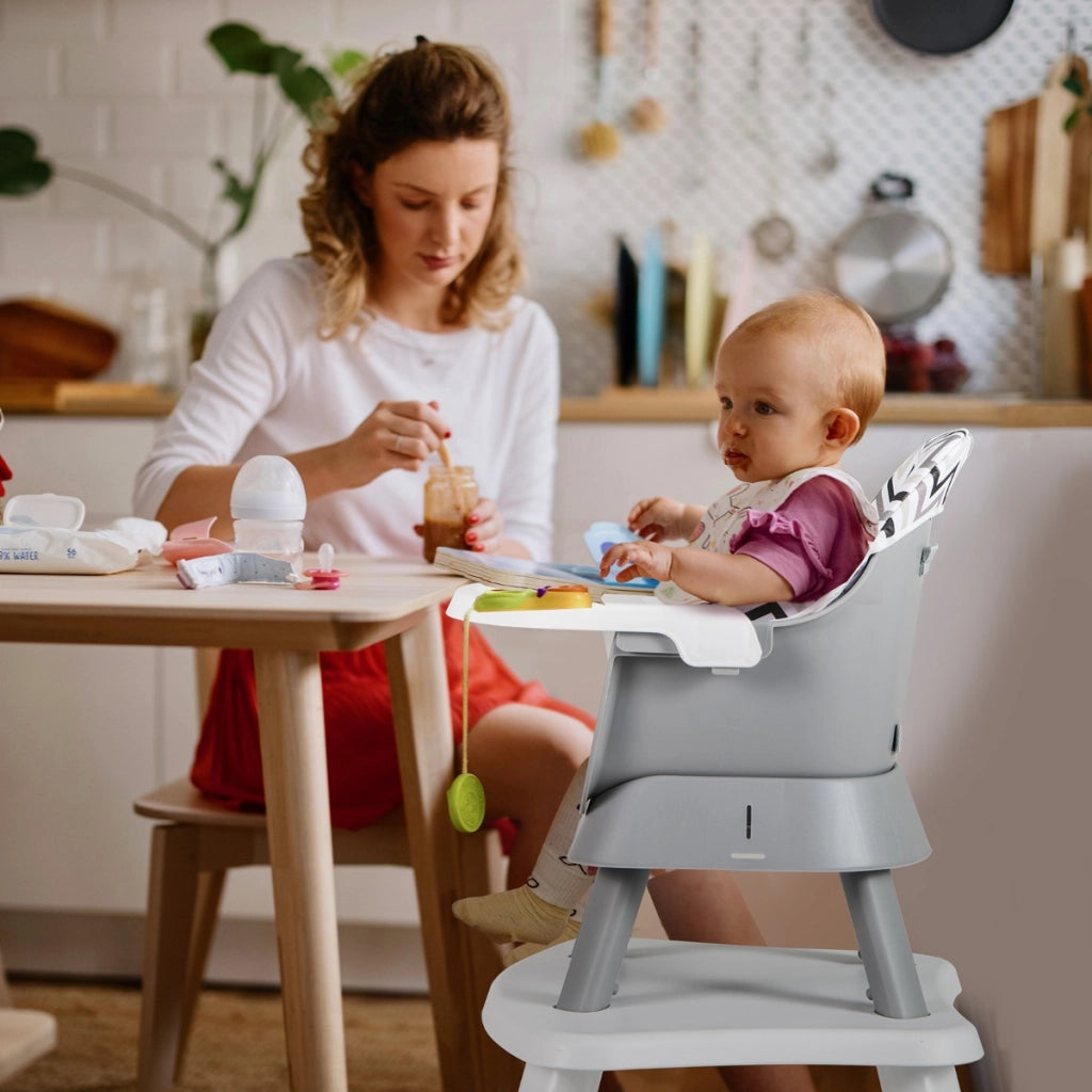 Seggiolone per neonati con imbracatura a 5 punti cuscino rimovibile, Seggiolone per bambini convertibile Grigio e Bianco-Seggioloni