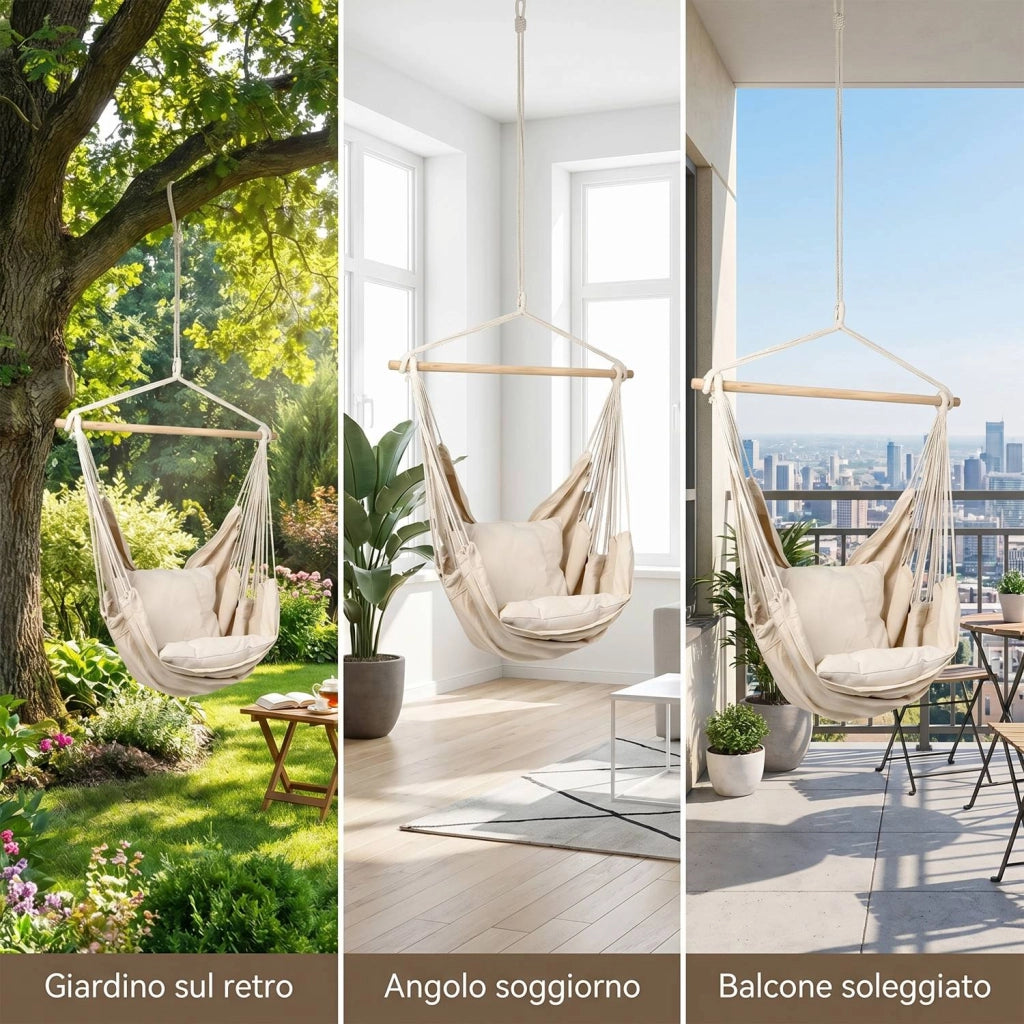 Marvin Amaca Poltrona Sospesa da Giardino Qatar Patio Sedia a Dondolo Seduta Imbottita con cuscini, da Appendere 1 Beige