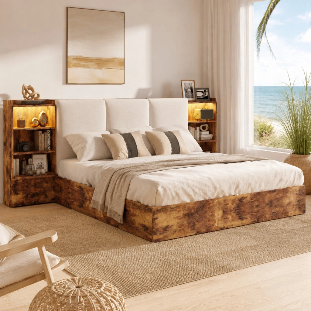 Letto matrimoniale 180x200 cm con contenitore idraulico e LED