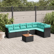 Set Divani da Giardino 8 pz con Cuscini Nero in Polyrattan 3256008