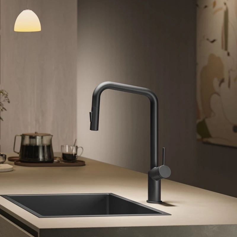 Miscelatore lavello alto Cold Royal Oregon Ø35 doccia estraibile 2 getti nero Aquasanit