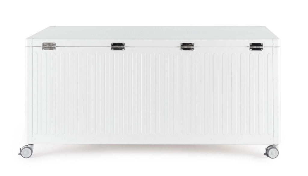 Baule Contenitore da Esterno 164,8x72x70h cm Apertura Facile e Ruote in Alluminio Ocean M Bianco