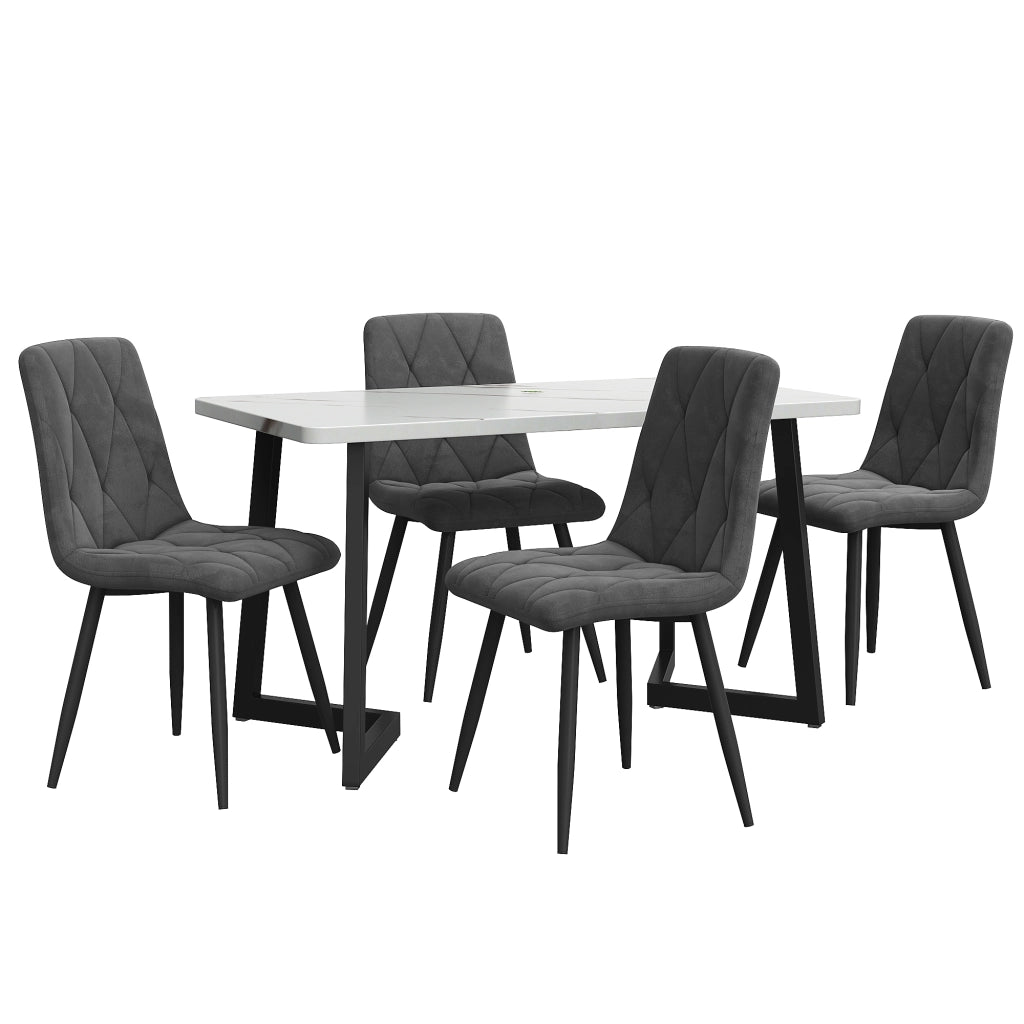 Tavolo da pranzo per 4 persone con 4 sedie, piano rettangolare, stile moderno, in MDF, grigio, 117 × 68 × 75 cm