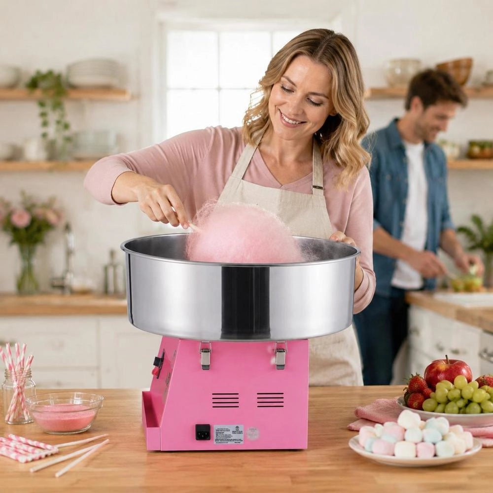 Electric Cotton Candy Machine, 1 KW Cotton Candy Equipment, Commercial Cotton Candy Machine With Stainless Steel Bowl & Sugar Spoon, Perfect For Children's Birthday Parties At Home, Family Celebrations (Pink)