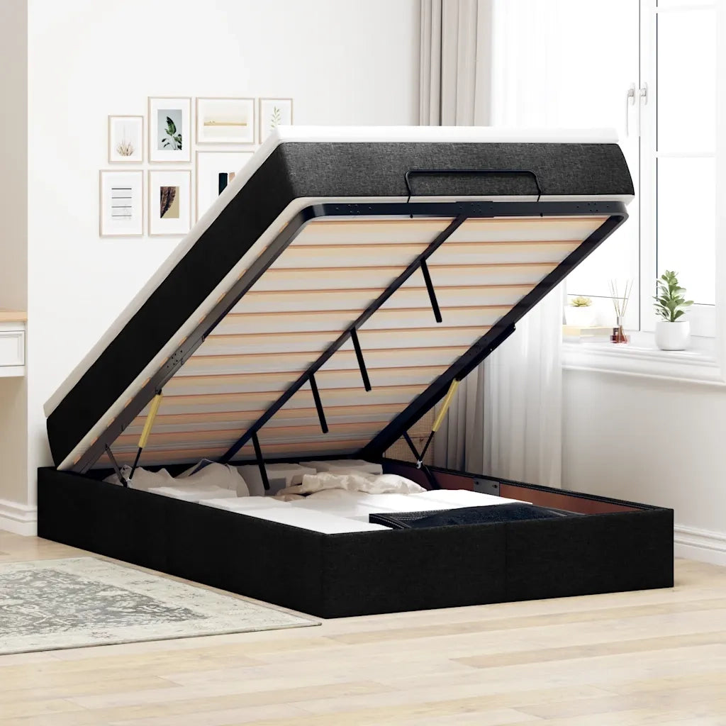 Struttura Letto Pouf con Materasso Nero 120x200 cm in Tessuto 3311101