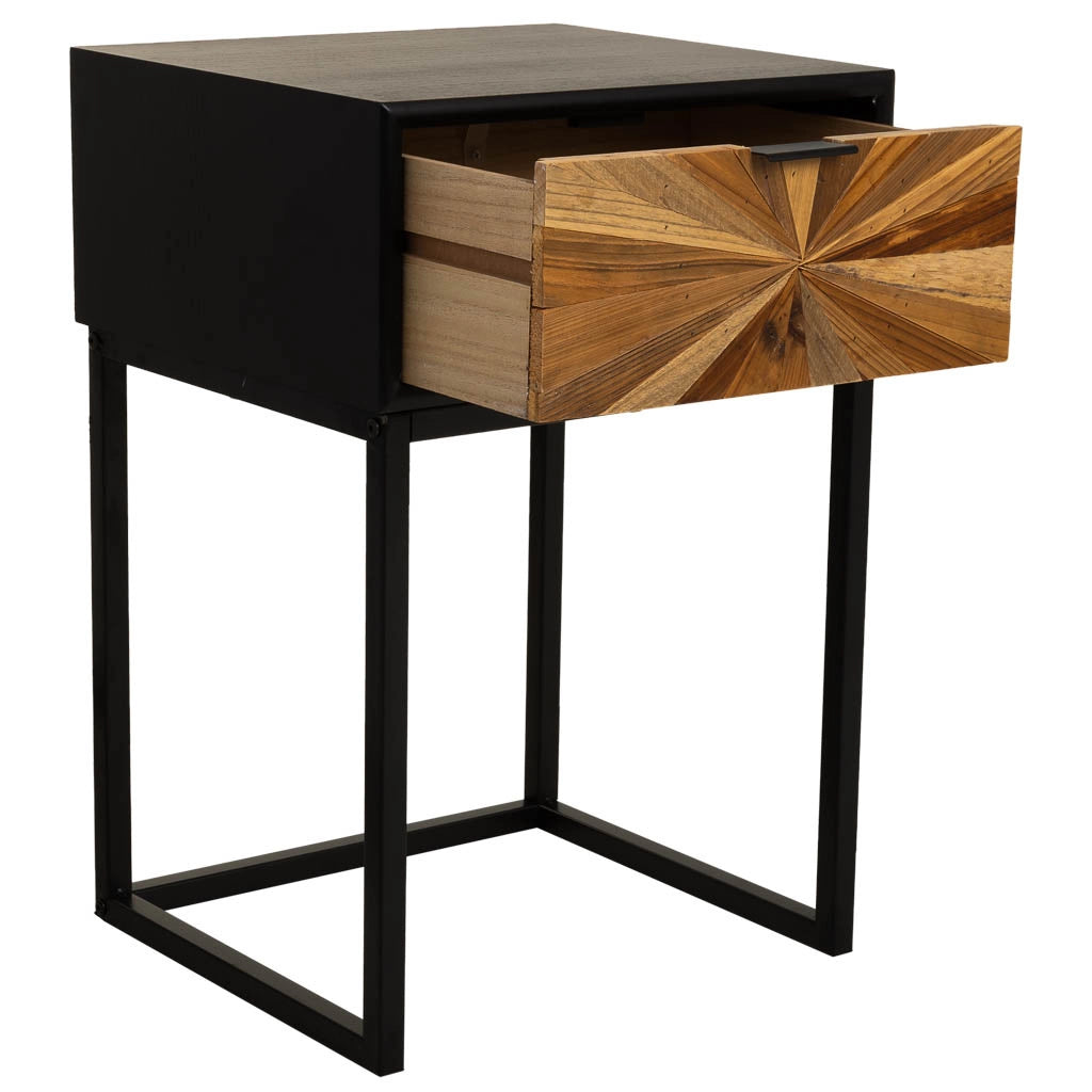 Comodino in legno di recupero nero con 2 cassetti 40x36x60h cm