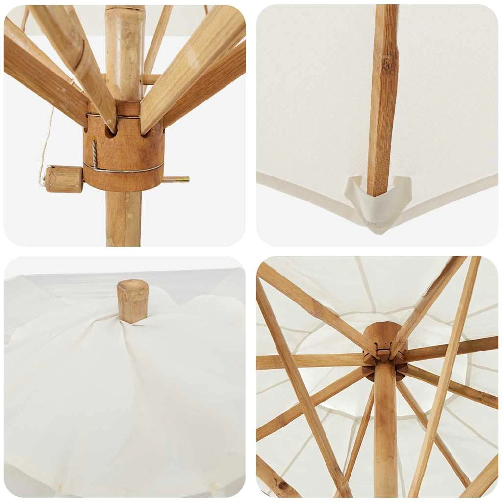 Ombrellone da giardino rotondo leggero e resistente alle intemperie 240 x 240 x 260 cm in bambù bianco crema 02_0058243
