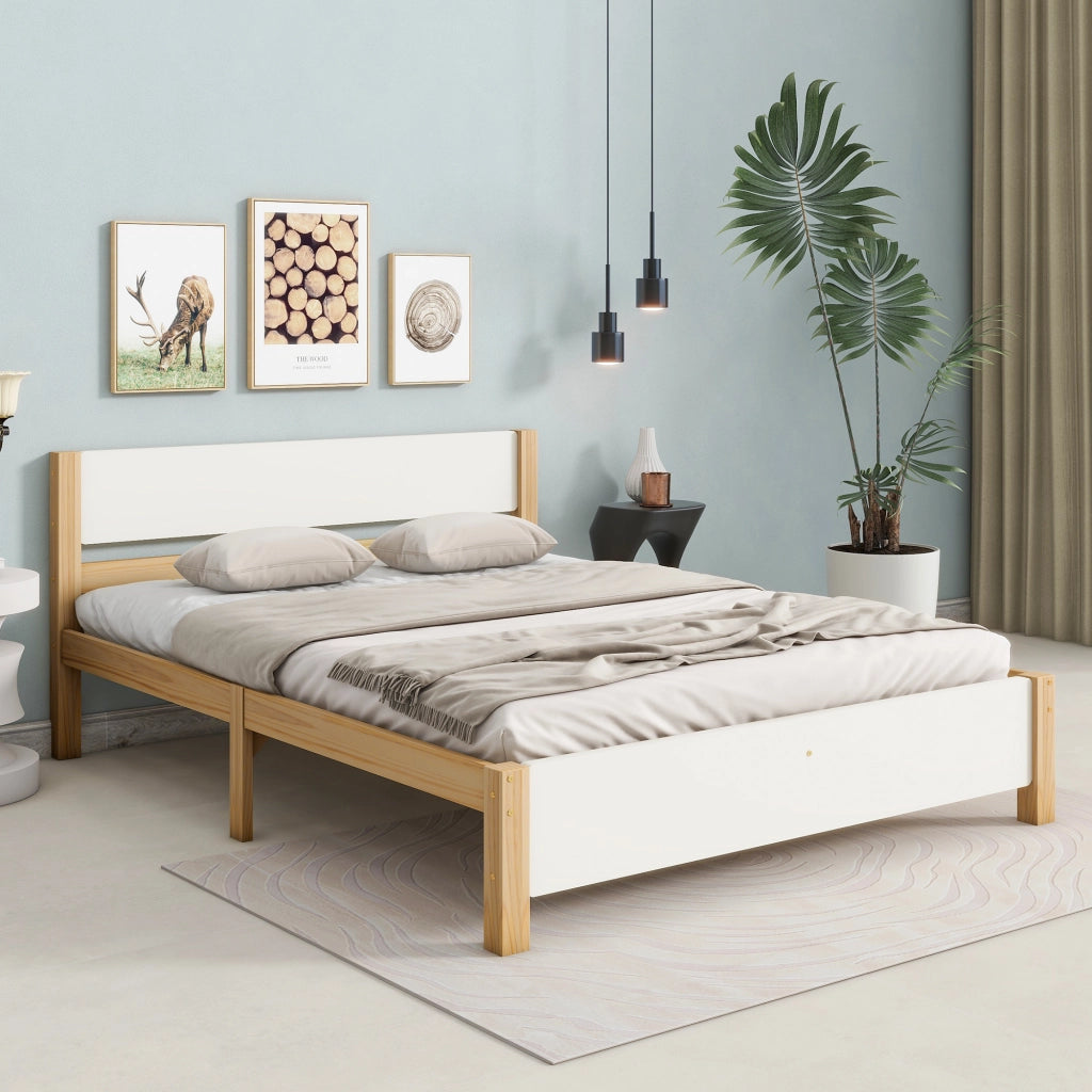 LETTO Matrimoniale 140x200 cm Bianco e Naturale in legno e MDF
