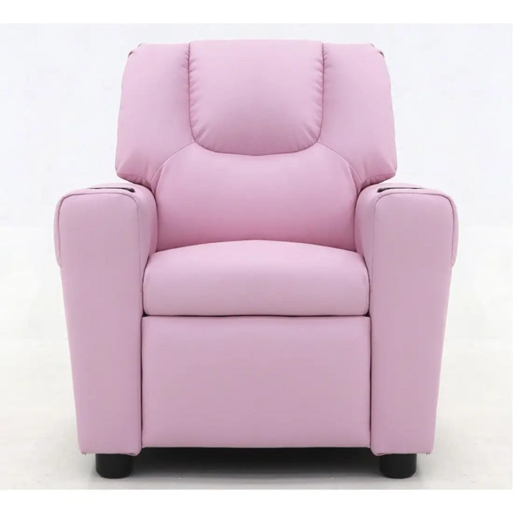 Mini poltrona relax ITCHI reclinabile manualmente in materiale PU di colore rosa.