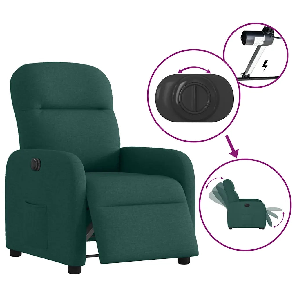 vidaXL Poltrona Elettrica Reclinabile Verde Scuro in Tessuto