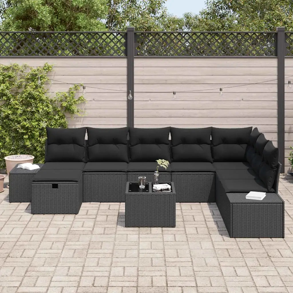 Set Divano da Giardino con cuscino 9 pcs Nero polyrattan 3359442