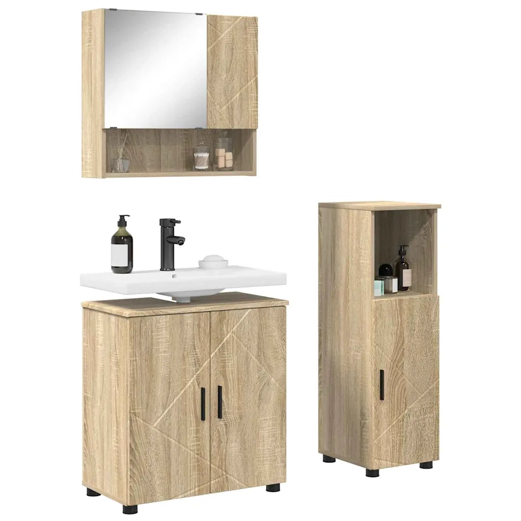 Set di mobili per il bagno con porta 3 pcs Rovere Sonoma 3392945