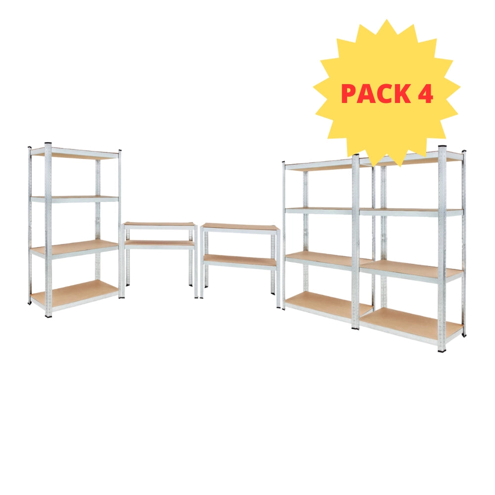 KIT 4 Scaffali in MDF Zincato 4 Ripiani: 75x30x150cm Portata 400KG (100kg a Ripiano)