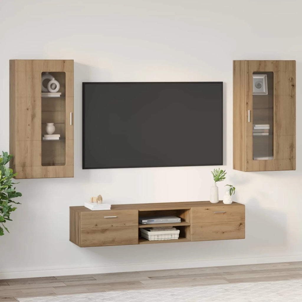 Set mobile TV FLORIN 3 pz-Credenza per TV Rovere artigianale Legno multistrato 588183