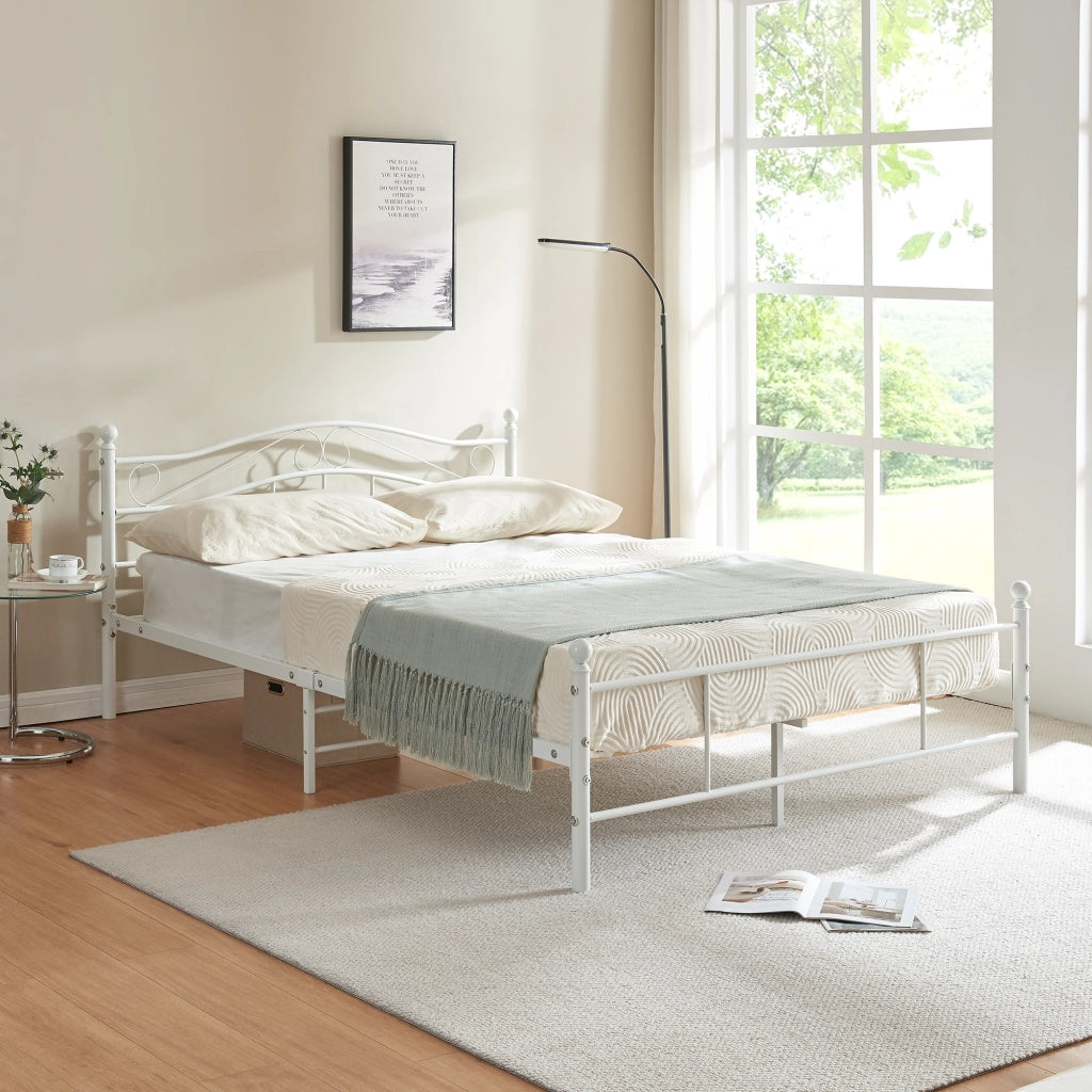 Letto Francese Florenz in Acciaio con Testiera Alta Decorativa 140 x 200 cm Bianco [en.casa]