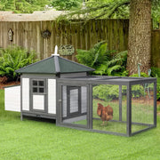 Casetta da giardino per galline nane in legno con recinto posatoio e nido accessibile grigio 196 × 76 × 97 cm