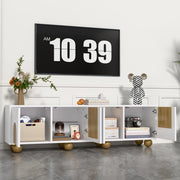 Mobile TV moderno a 4 ante 175x38x50 cm in MDF e PB; bianco e naturale