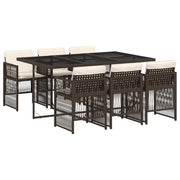 Set da Pranzo da Giardino 7pz | Set Salotto da Giardino con Cuscini in Polyrattan Marrone