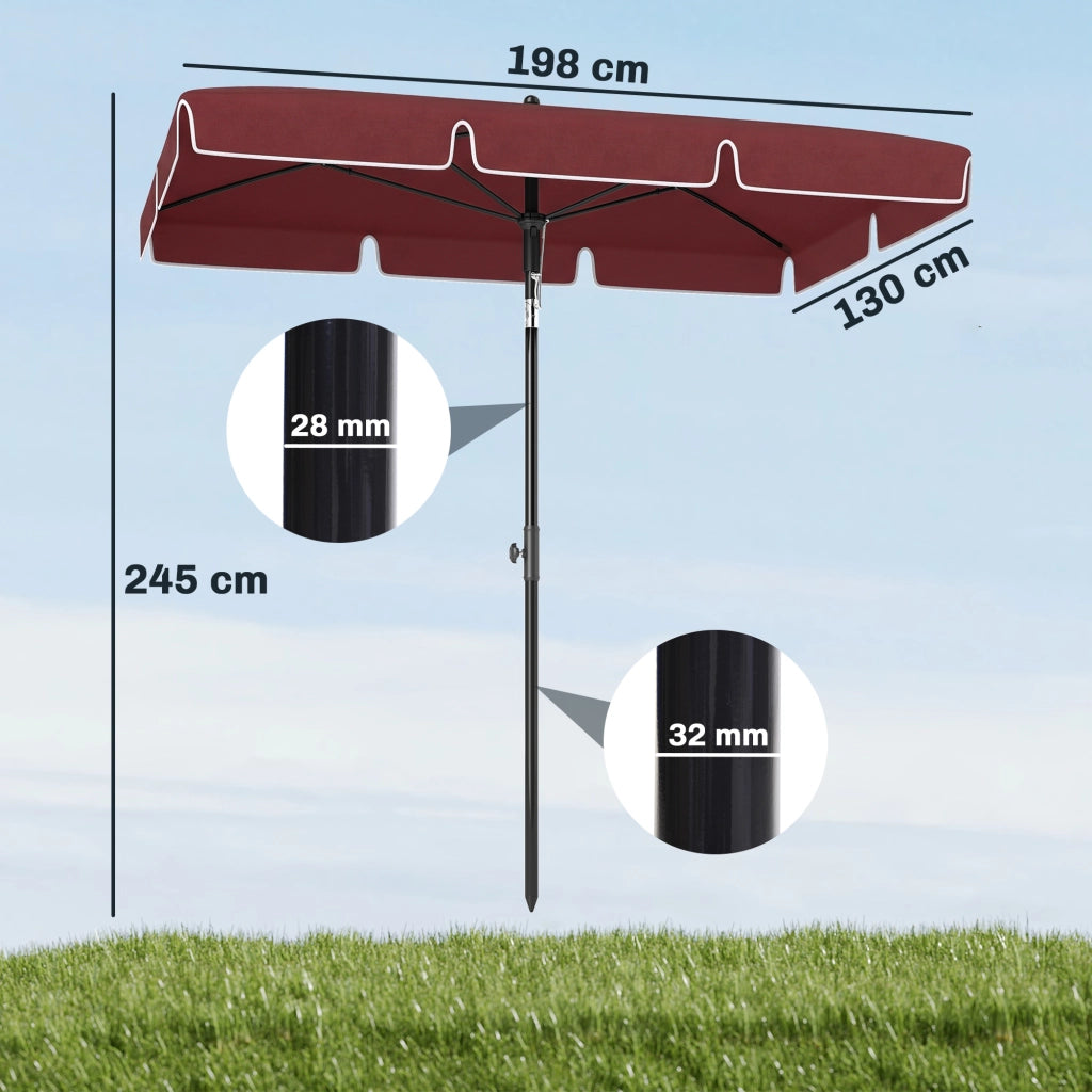 Ombrellone Rettangolare da Giardino ¨C Xylo ¨C Alluminio 2x1,3x2,5m Inclinabile Rosso Vino