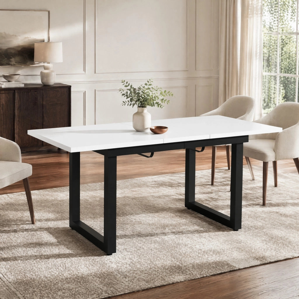 TAVOLO da pranzo allungabile 140/180x80x75 cm MDF Bianco/Nero stile industriale
