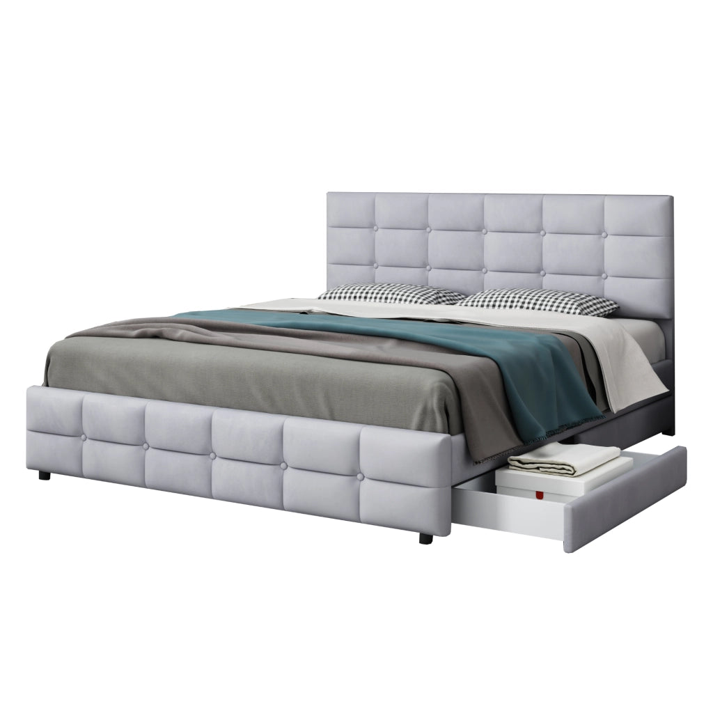Letto Imbottito Matrimoniale con Cassetti ¨C MINIMAL ¨C Velluto Grigio 180x200