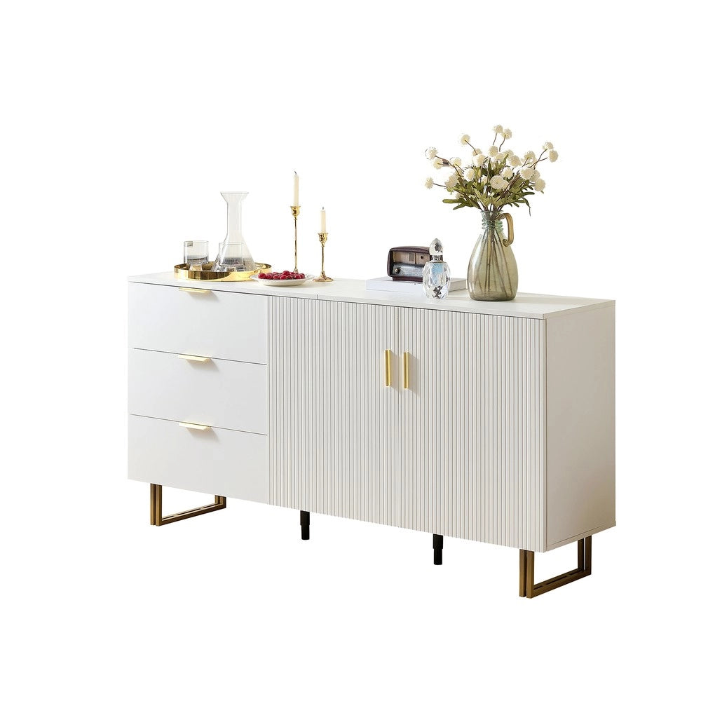Credenza con 2 Ante e 3 Cassetti ¨C MINIMAL ¨C MDF, Gambe in Acciaio, 160 cm