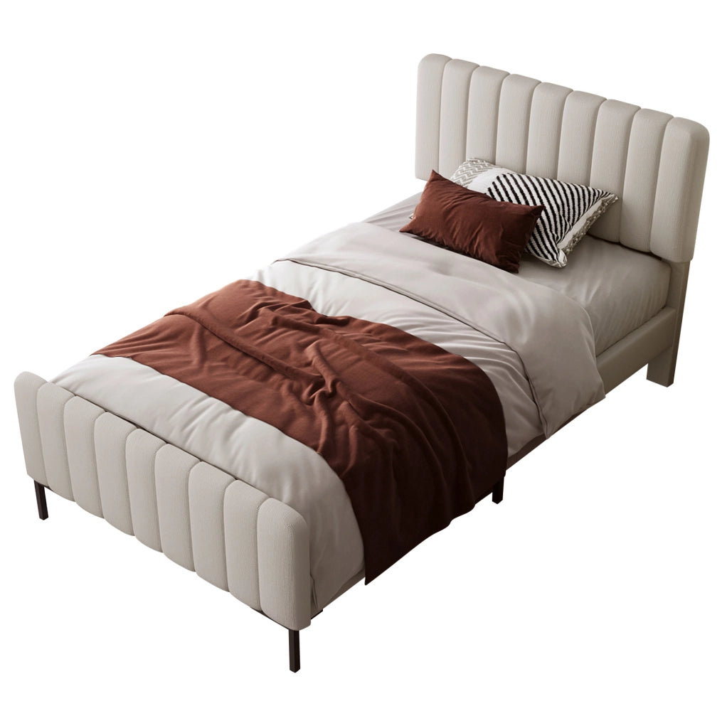 Letto imbottito singolo 90x200 cm con testiera regolabile; lino grigio beige