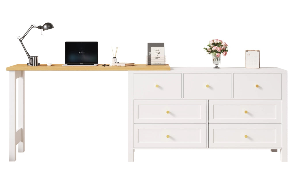 SCRIVANIA 2 in 1 con 7 cassetti 120x40x70 cm Bianco/Quercia