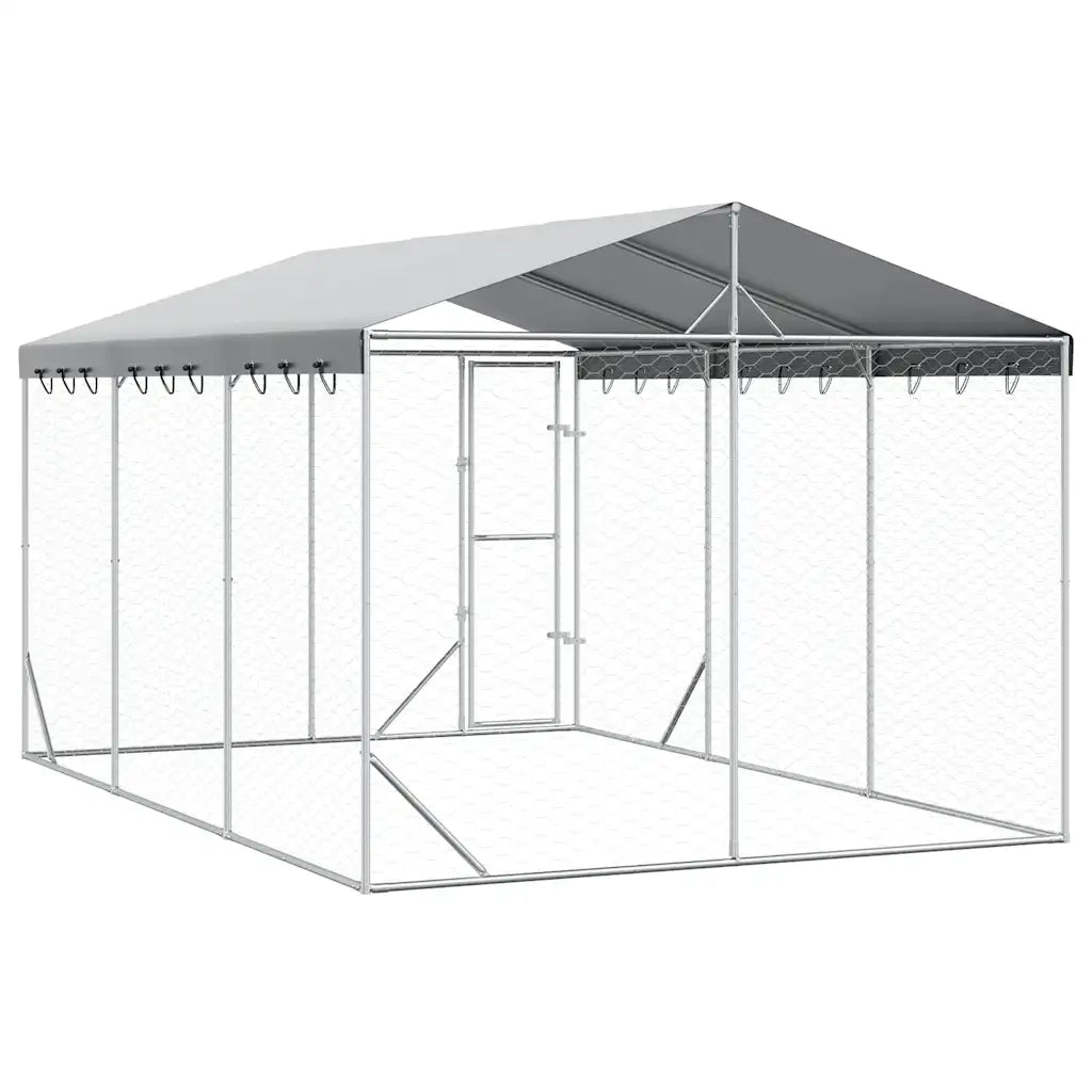 Cuccia Cani da Esterno Tetto Argento 3x4,5x2,5m Acciaio Zincato 3190487