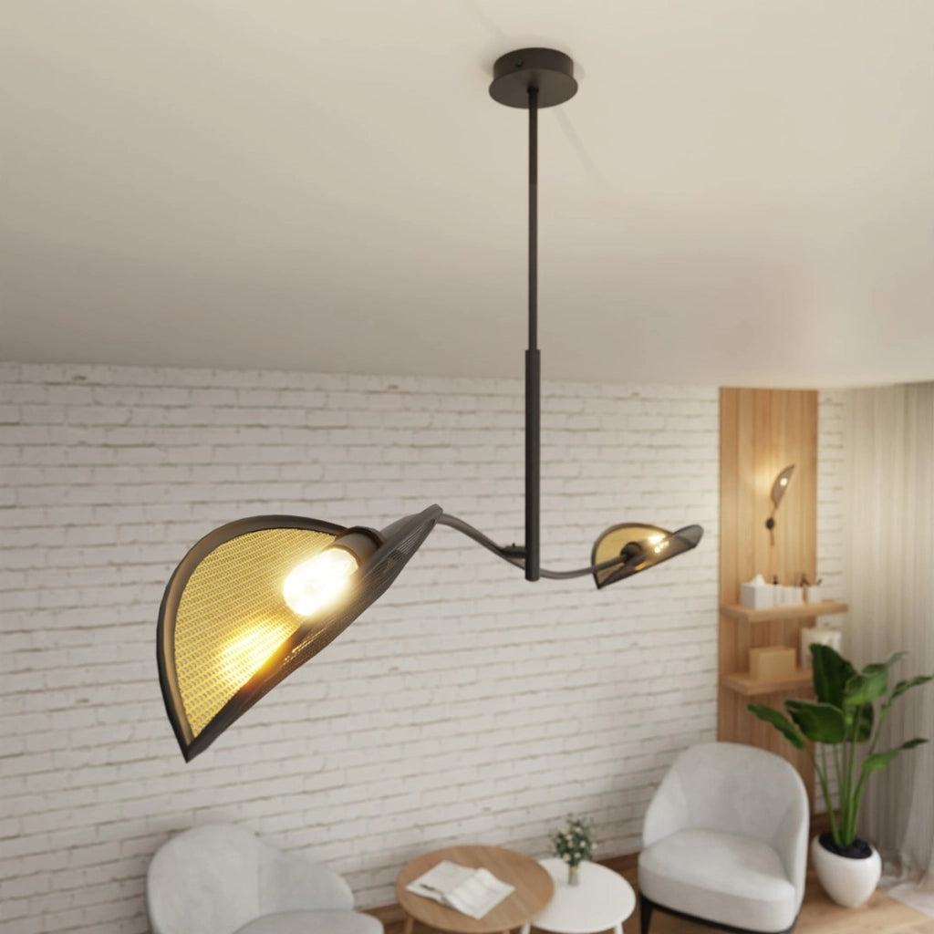 Lampada a sospensione Lotus in acciaio nero e oro