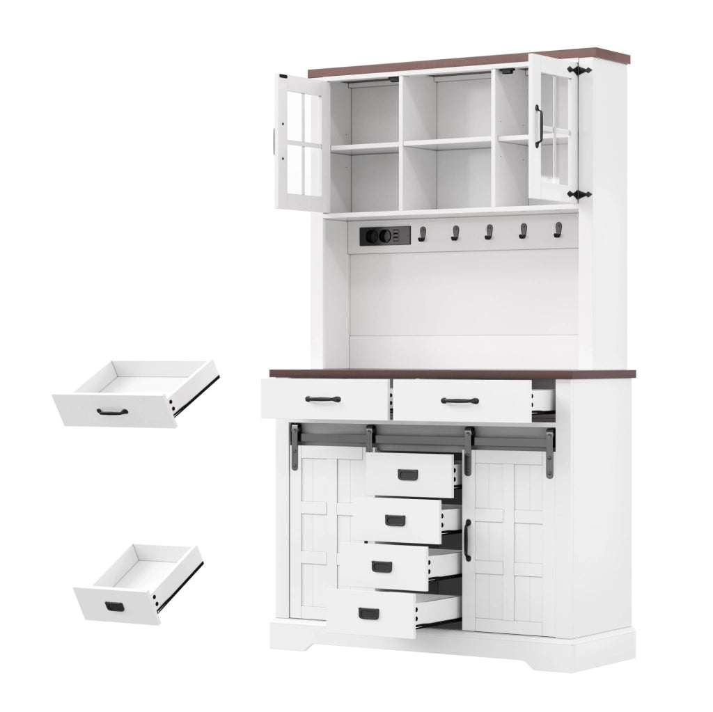 Credenza da cucina multifunzionale con LED RGB; prese USB; 108x40x180 cm; bianco; MDF