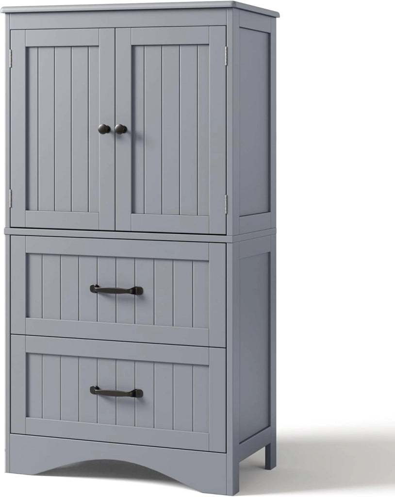 Armadietto da Cucina, Mobile bagno con 2 Cassetti, con Ripiani Regolabili, per Bagno, Soggiorno and Cucina, 60×30×110 cm,Grigio